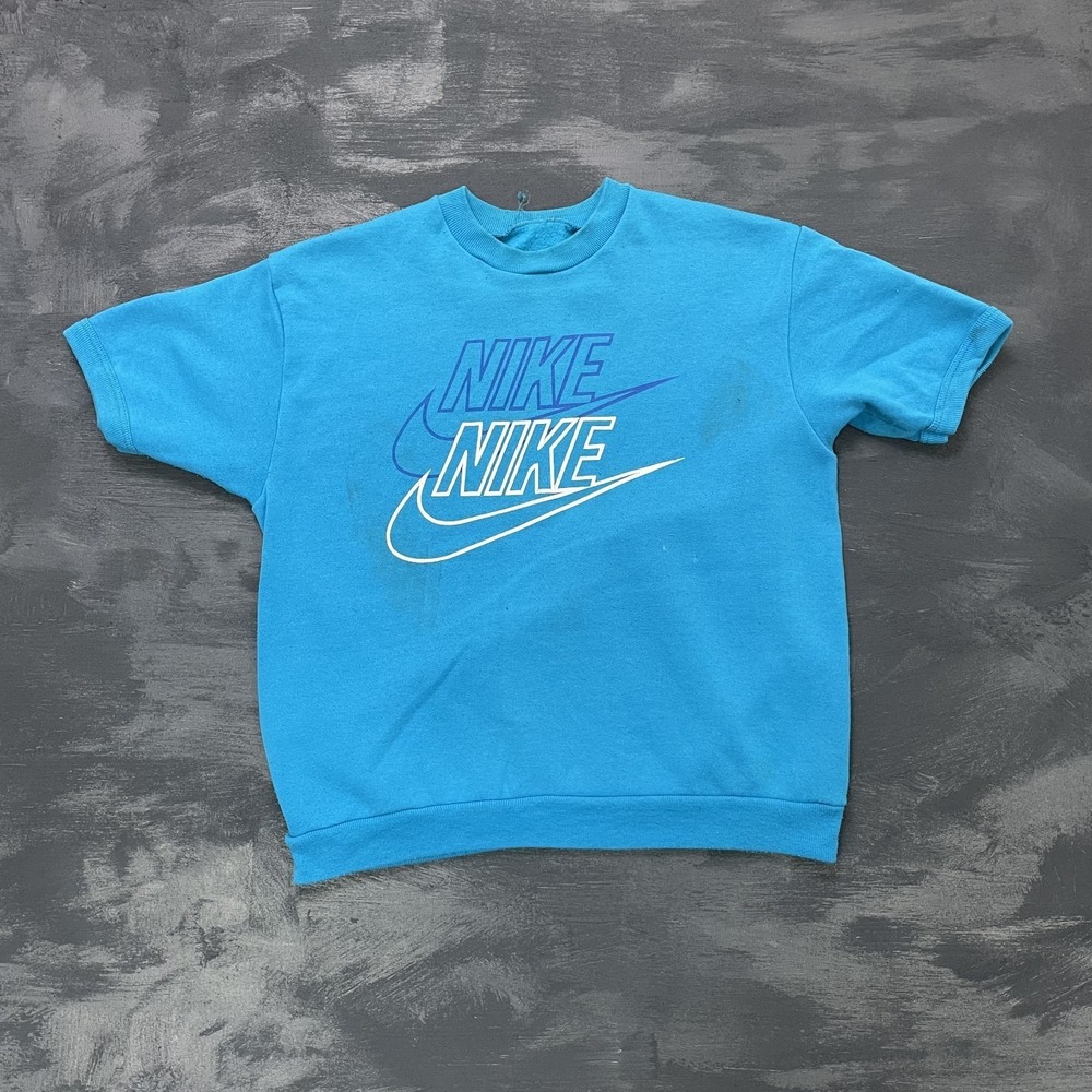 vintage Nike Short sleeve sweatshirt mens large Blue 1990s double swoosh